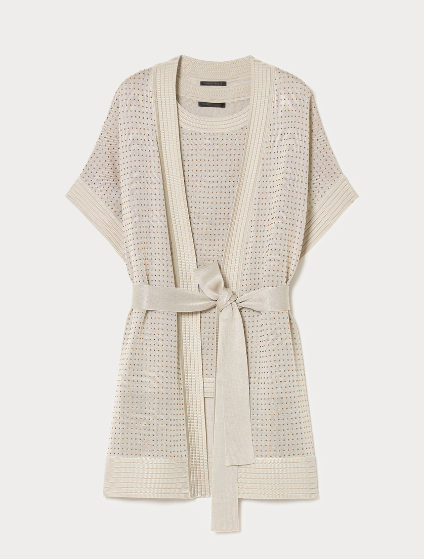 Cardigan und Oberteil aus Strick mit Strass - BEIGE - Marina Rinaldi