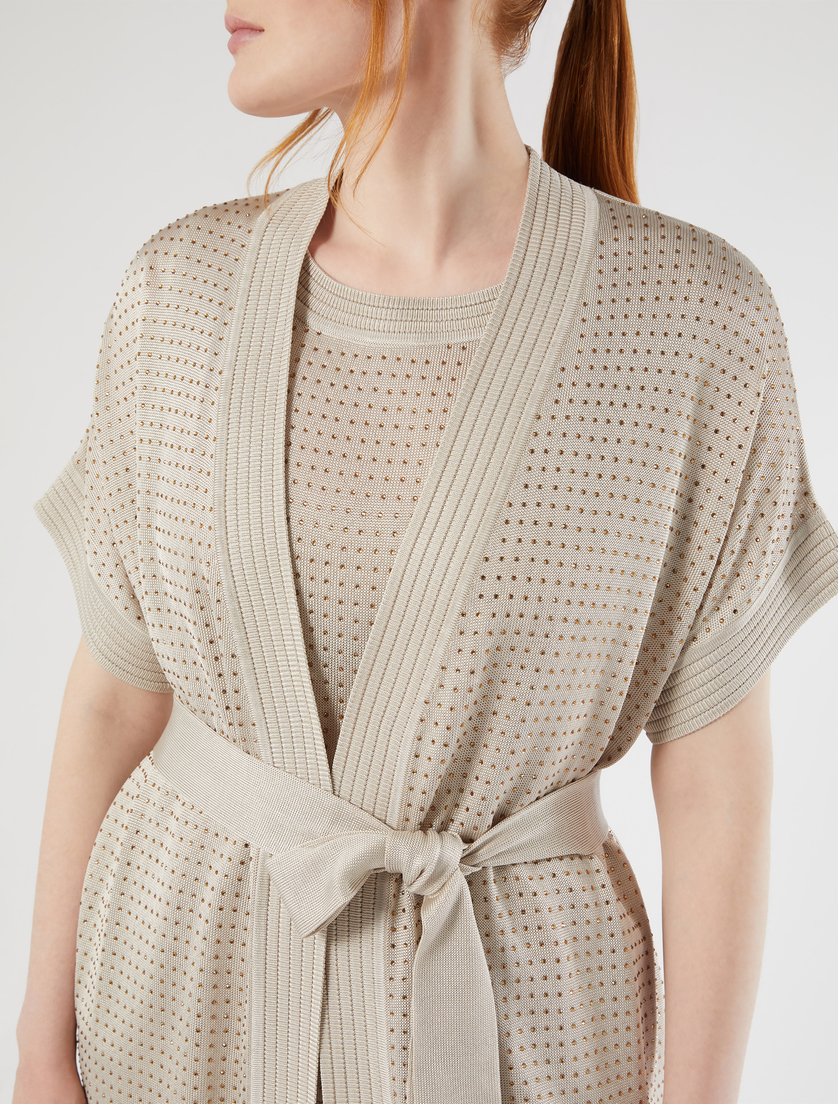 Rhinestone-adorned knitted cardigan and top - BEIGE - Marina Rinaldi - 5