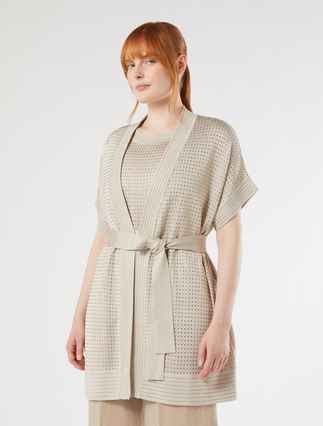 Rhinestone-adorned knitted cardigan and top - BEIGE - Marina Rinaldi - 3