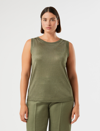 Rhinestone-adorned knitted cardigan and top - KAKI - Marina Rinaldi - 5