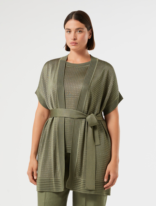 Rhinestone-adorned knitted cardigan and top - KAKI - Marina Rinaldi - 3