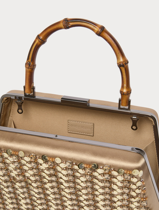 Satin clutch bag with embroidered detail - CAMEL - Marina Rinaldi - 5