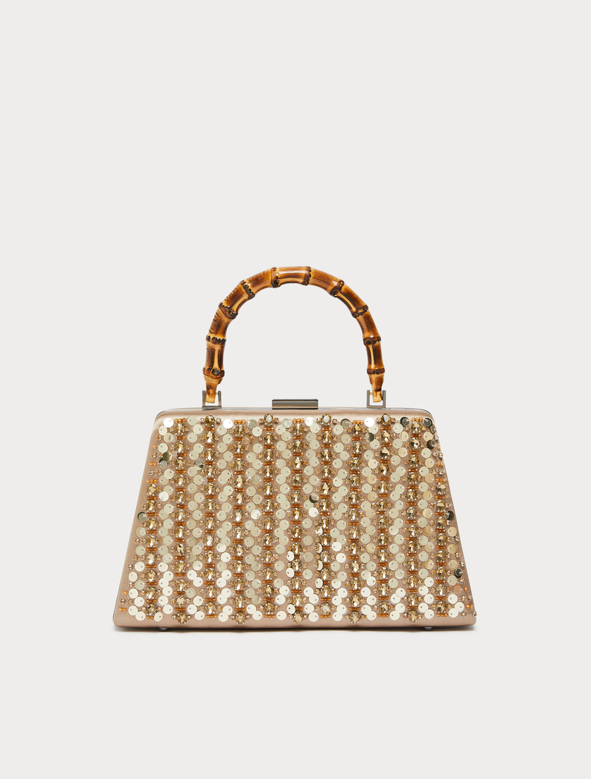 Clutch aus Satin mit Stickerei - KAMEL - Marina Rinaldi