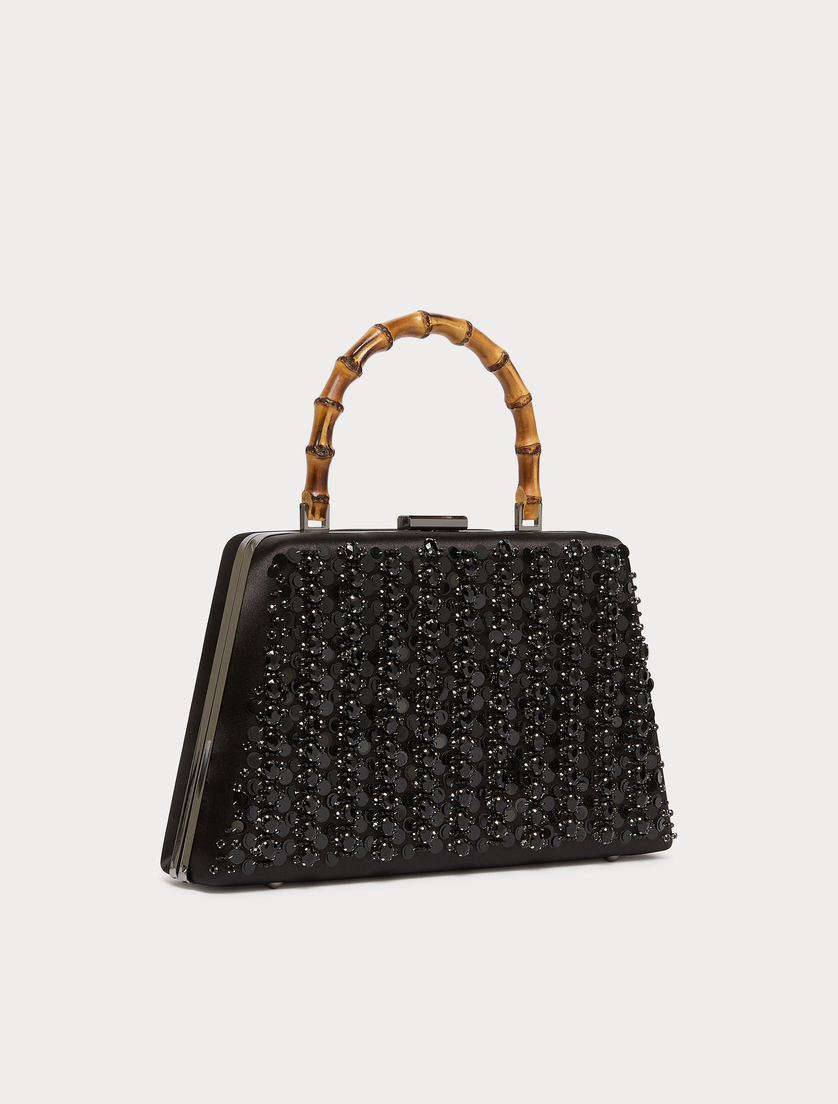 Satin clutch bag with embroidered detail - BLACK - Marina Rinaldi - 2