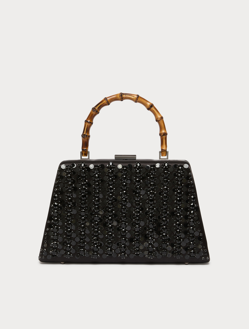 Satin clutch bag with embroidered detail - BLACK - Marina Rinaldi