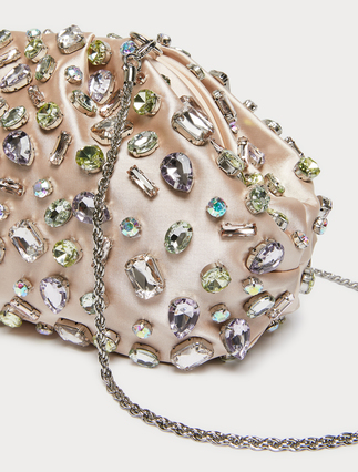 Cabochon-adorned satin bag - Marina Rinaldi