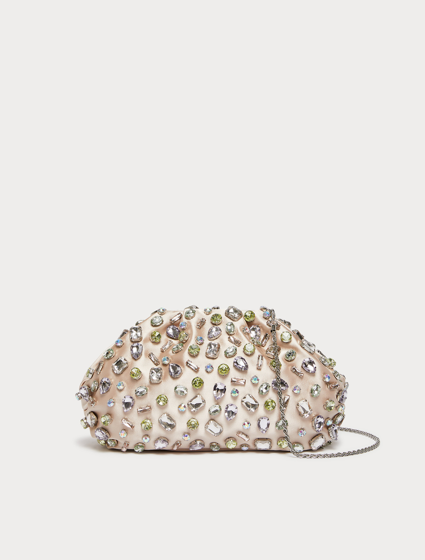 Cabochon-adorned satin bag - POWDER - Marina Rinaldi