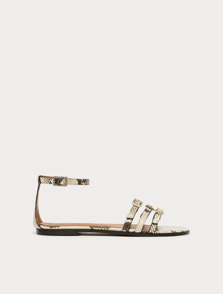Flat leather sandals - STONE