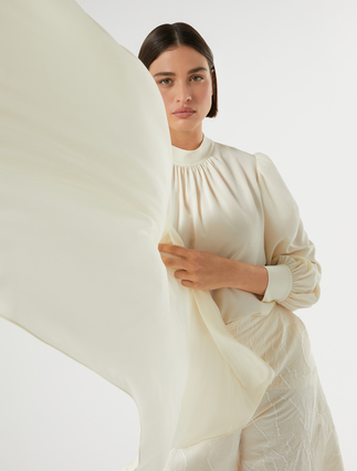 Silk crepe de chine stole - IVORY - Marina Rinaldi - 3
