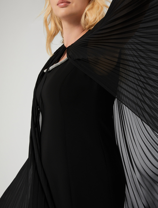 Plissé-pleated crepe georgette cape - BLACK - Marina Rinaldi - 5