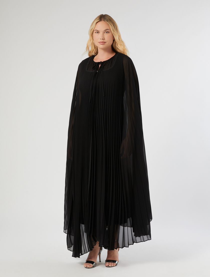 Plissé-pleated crepe georgette cape - BLACK - Marina Rinaldi