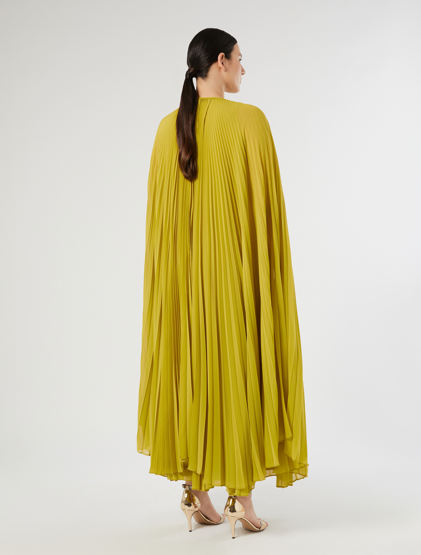 Plissé-pleated crepe georgette cape - OLIVE GREEN - Marina Rinaldi - 3