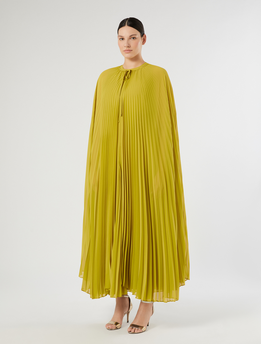 Plissé-pleated crepe georgette cape - OLIVE GREEN - Marina Rinaldi