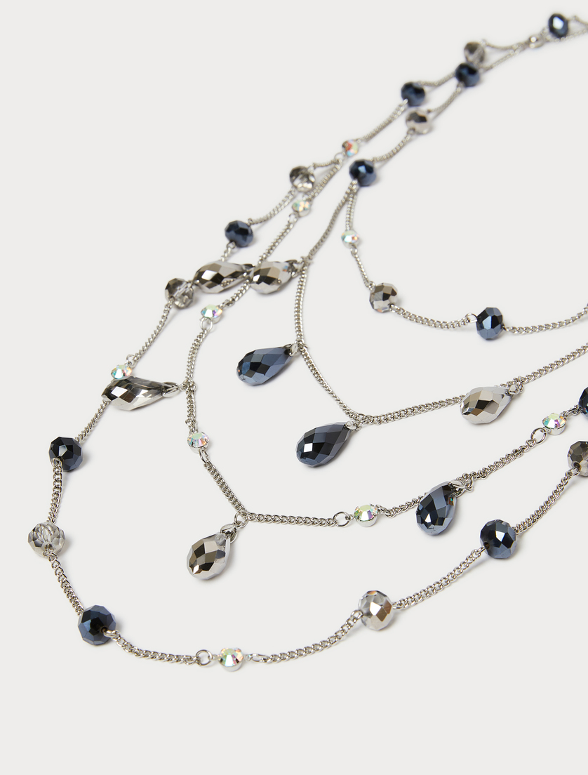 Jet and rhinestone-adorned multi-strand necklace - NAVY - Marina Rinaldi - 2