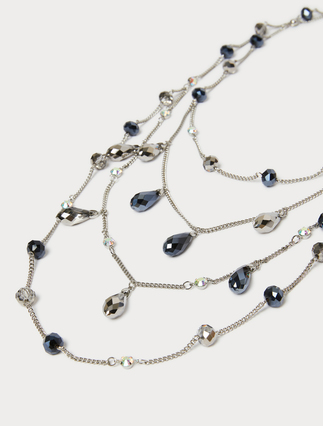 Jet and rhinestone-adorned multi-strand necklace - Marina Rinaldi