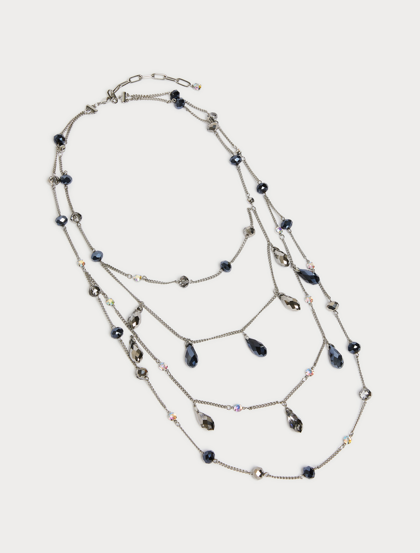 Jet and rhinestone-adorned multi-strand necklace - NAVY - Marina Rinaldi