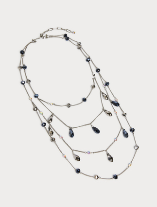 Jet and rhinestone-adorned multi-strand necklace - Marina Rinaldi