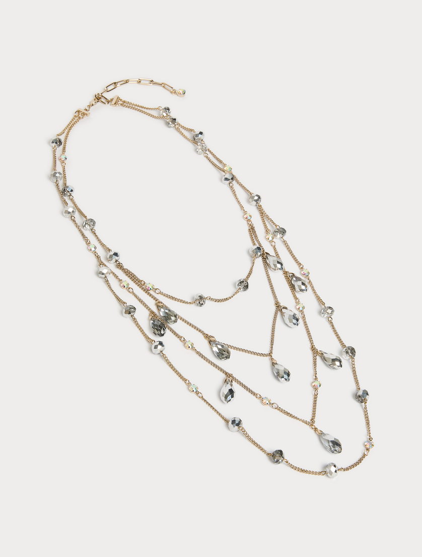 Jet and rhinestone-adorned multi-strand necklace - CRYSTAL - Marina Rinaldi