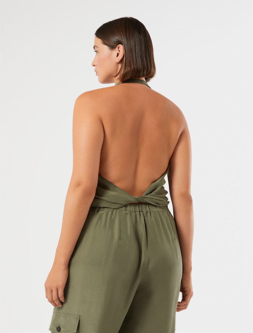 Silk Habotai top - OLIVE GREEN - Marina Rinaldi - 2