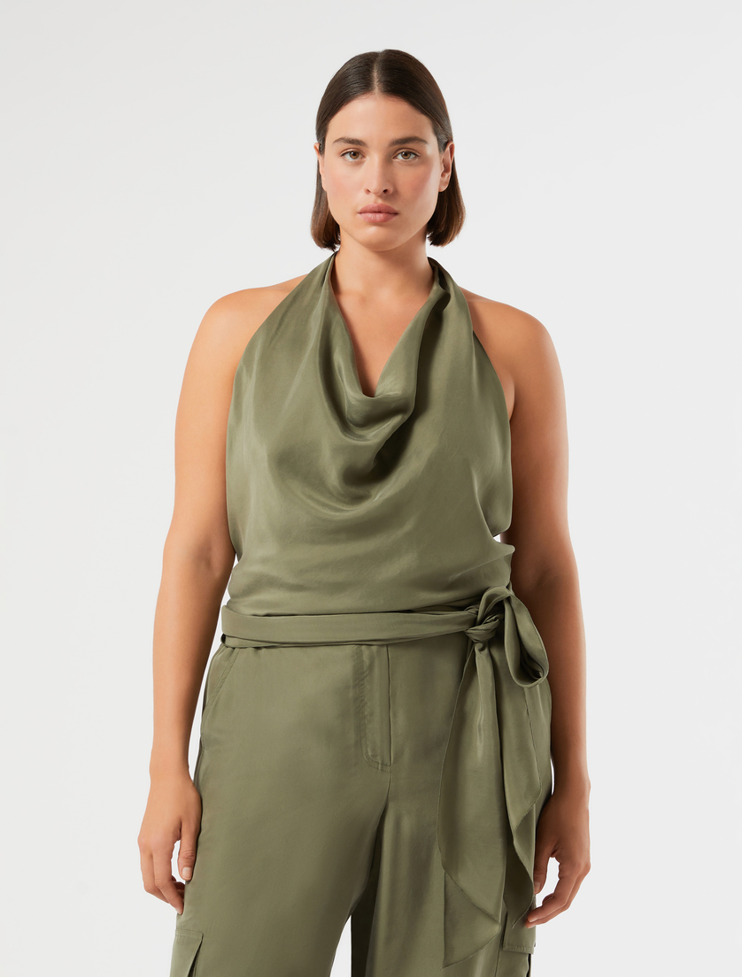 Silk Habotai top - OLIVE GREEN - Marina Rinaldi