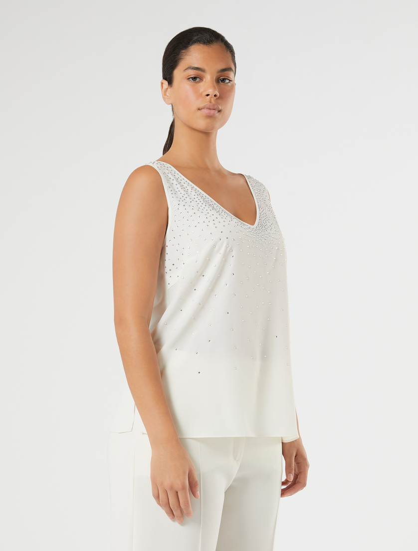 Top aus Crêpe de Chine mit Strass - CREME - Marina Rinaldi - 3