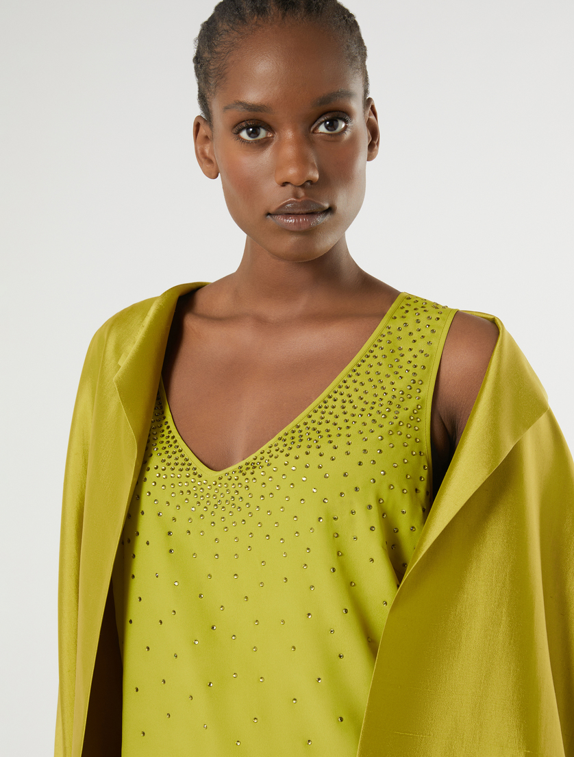 Rhinestone-adorned crepe de chine top - OLIVE GREEN - Marina Rinaldi - 5