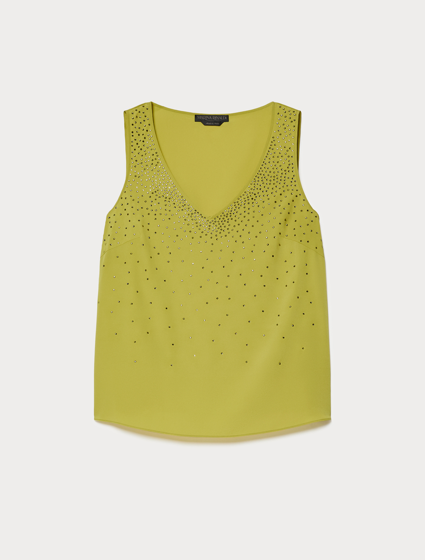 Rhinestone-adorned crepe de chine top - OLIVE GREEN - Marina Rinaldi