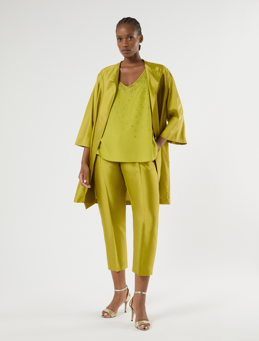 Rhinestone-adorned crepe de chine top - OLIVE GREEN - Marina Rinaldi - 2