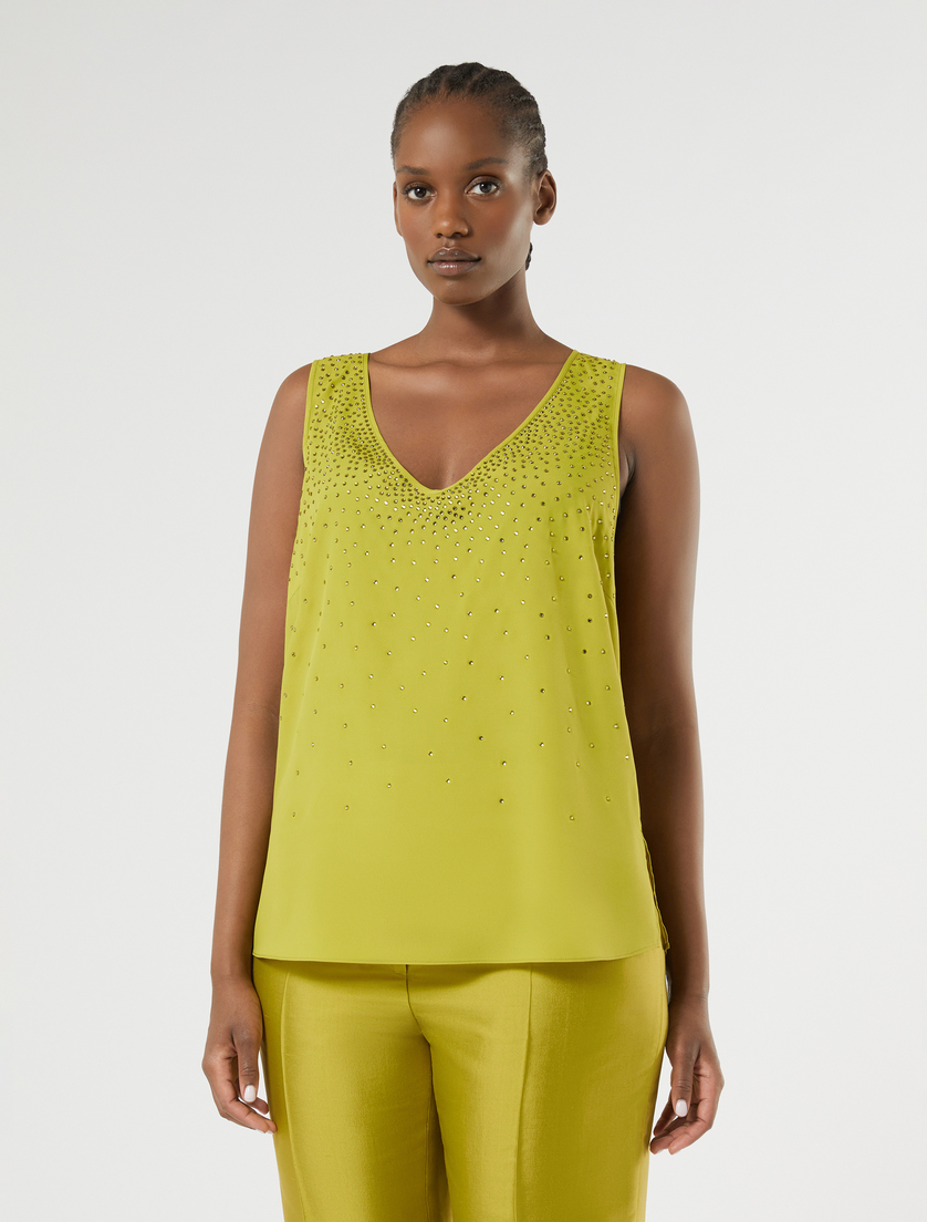 Rhinestone-adorned crepe de chine top - OLIVE GREEN - Marina Rinaldi - 3