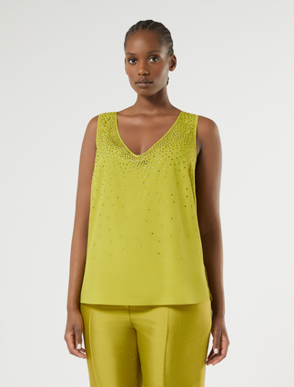 Top z krepdeszynu jedwabnego z kryształkami - OLIWKOWY ZIELONY