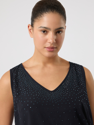 Rhinestone-adorned crepe de chine top - MIDNIGHTBLUE - Marina Rinaldi - 5