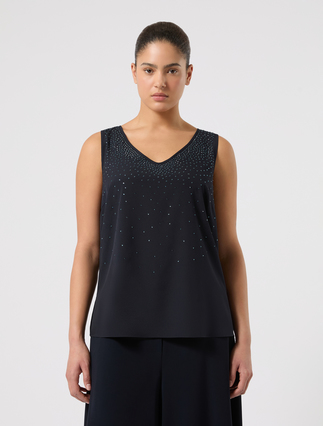 Top in crêpe de Chine con strass - BLU NOTTE