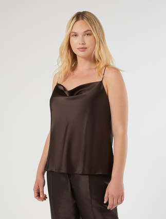 Top in satin - MARRONE SCURO