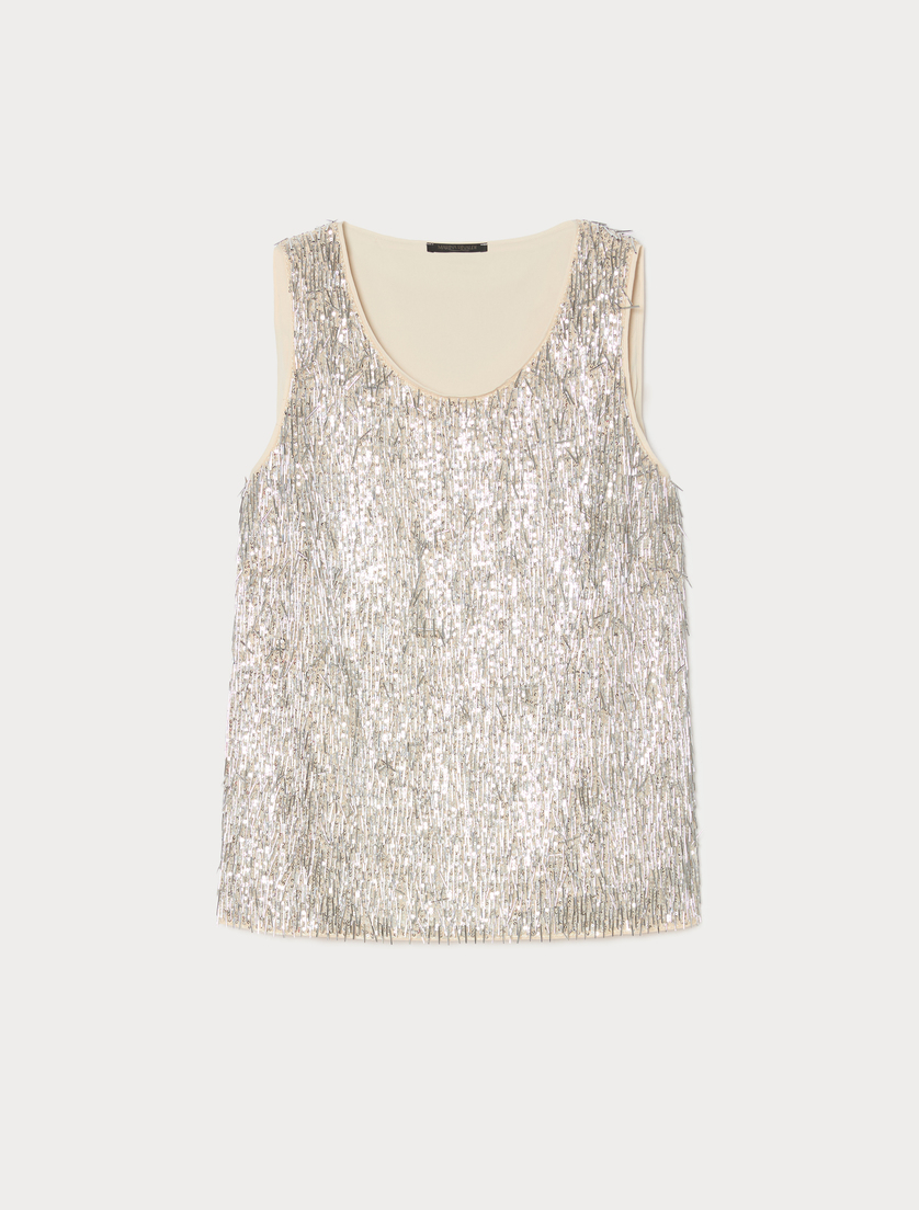 Embroidered tulle top - SILVER - Marina Rinaldi