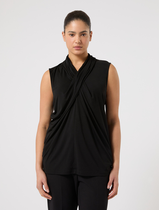 T-shirt in jersey interlock con drappeggio - NERO