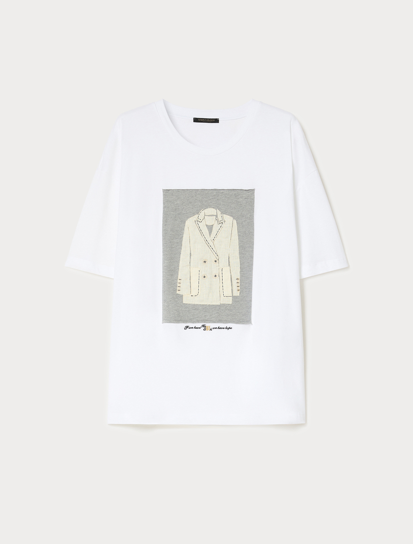 Embroidered jersey T-shirt - OPTICAL WHITE - Marina Rinaldi