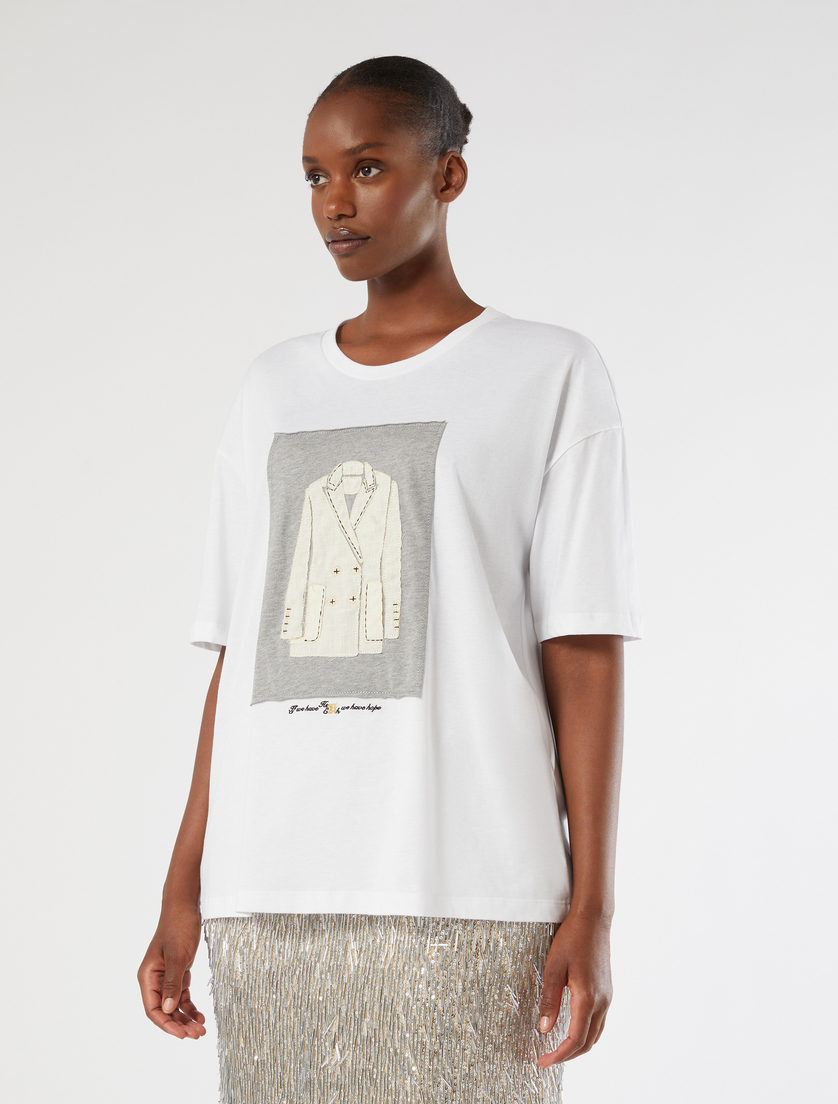 Embroidered jersey T-shirt - OPTICAL WHITE - Marina Rinaldi - 3