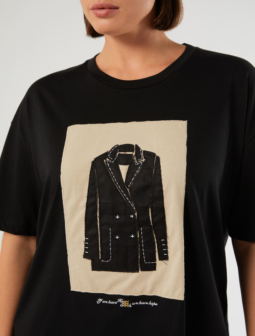 Embroidered jersey T-shirt - BLACK - Marina Rinaldi - 5