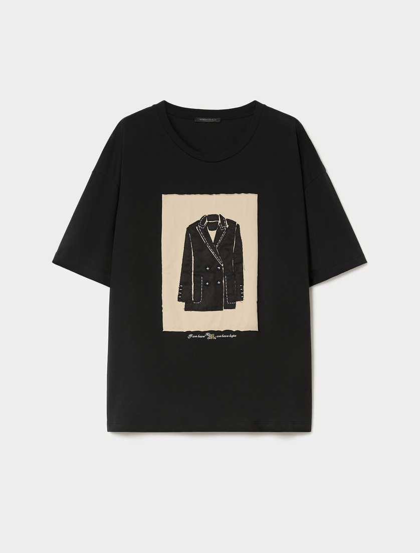 Embroidered jersey T-shirt - BLACK - Marina Rinaldi