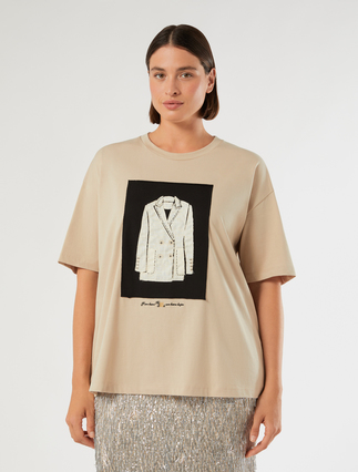 Embroidered jersey T-shirt - BEIGE - Marina Rinaldi - 3