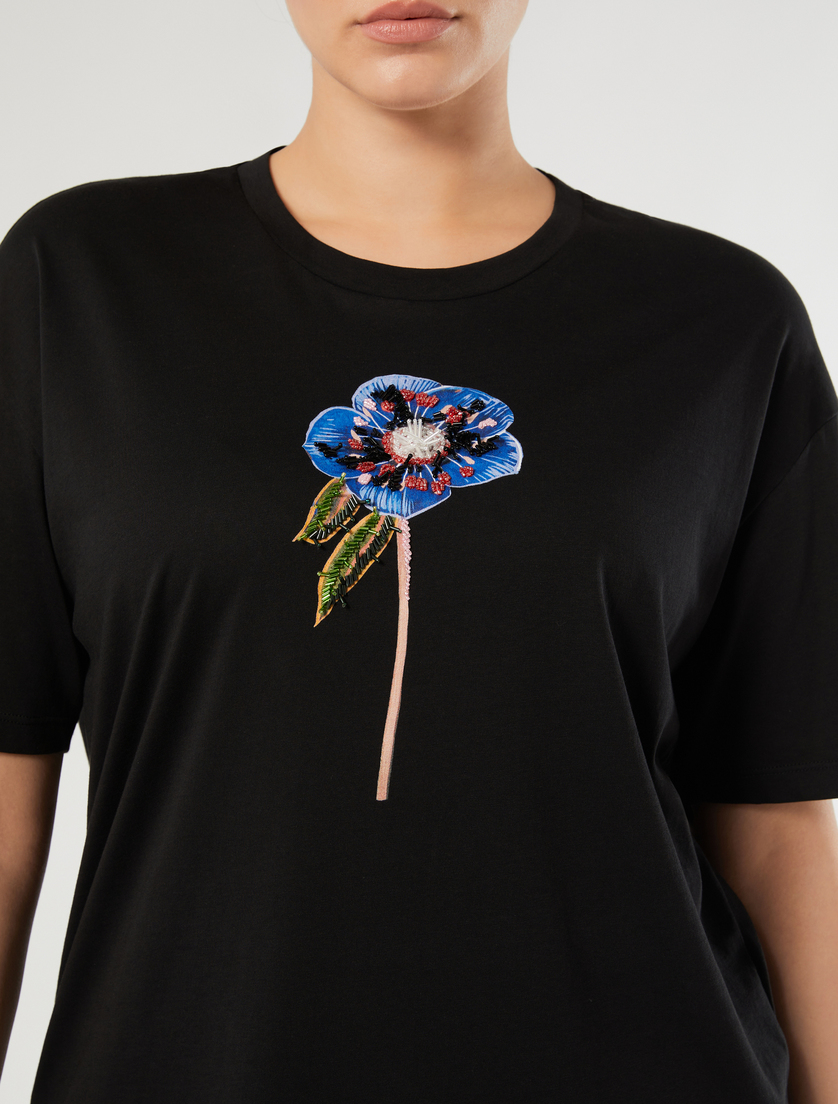 Jersey print T-shirt - BLACK - Marina Rinaldi - 5