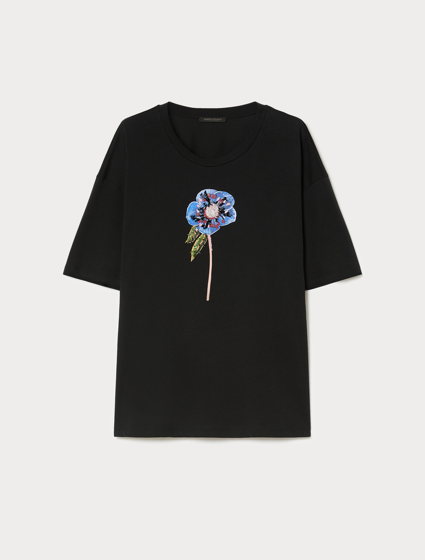 Jersey print T-shirt - BLACK - Marina Rinaldi