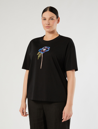 T-shirt z dżerseju z nadrukiem - CZARNY