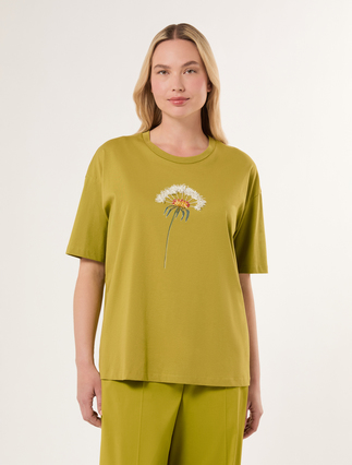 T-Shirt aus bedrucktem Jersey - OLIVENGRUEN