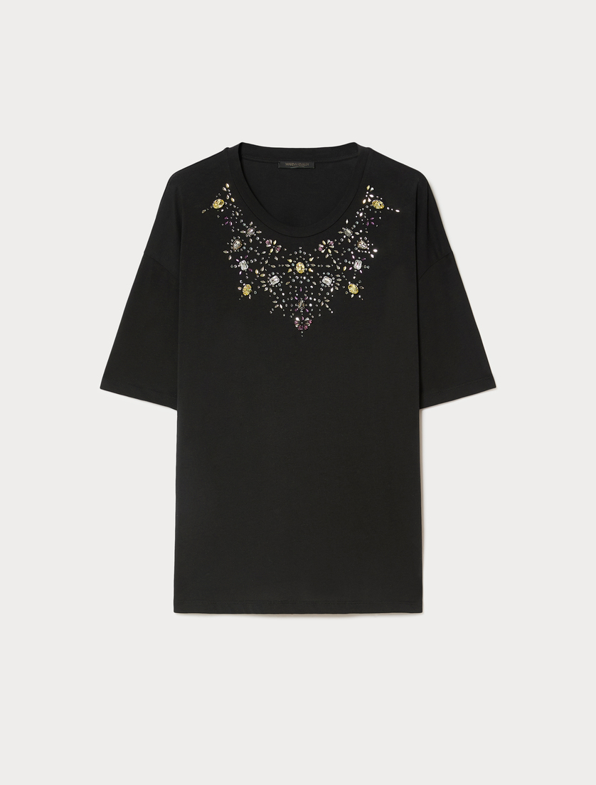 Embroidered jersey T-shirt - BLACK - Marina Rinaldi