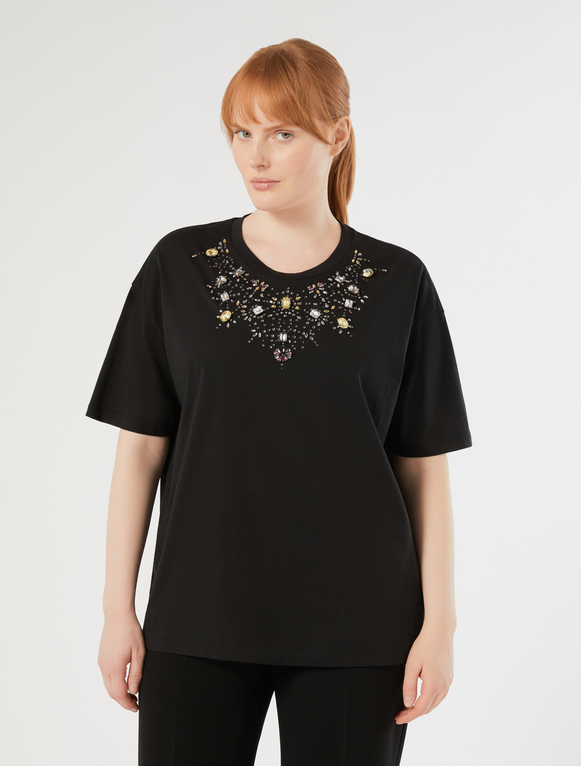 Embroidered jersey T-shirt - BLACK - Marina Rinaldi - 3