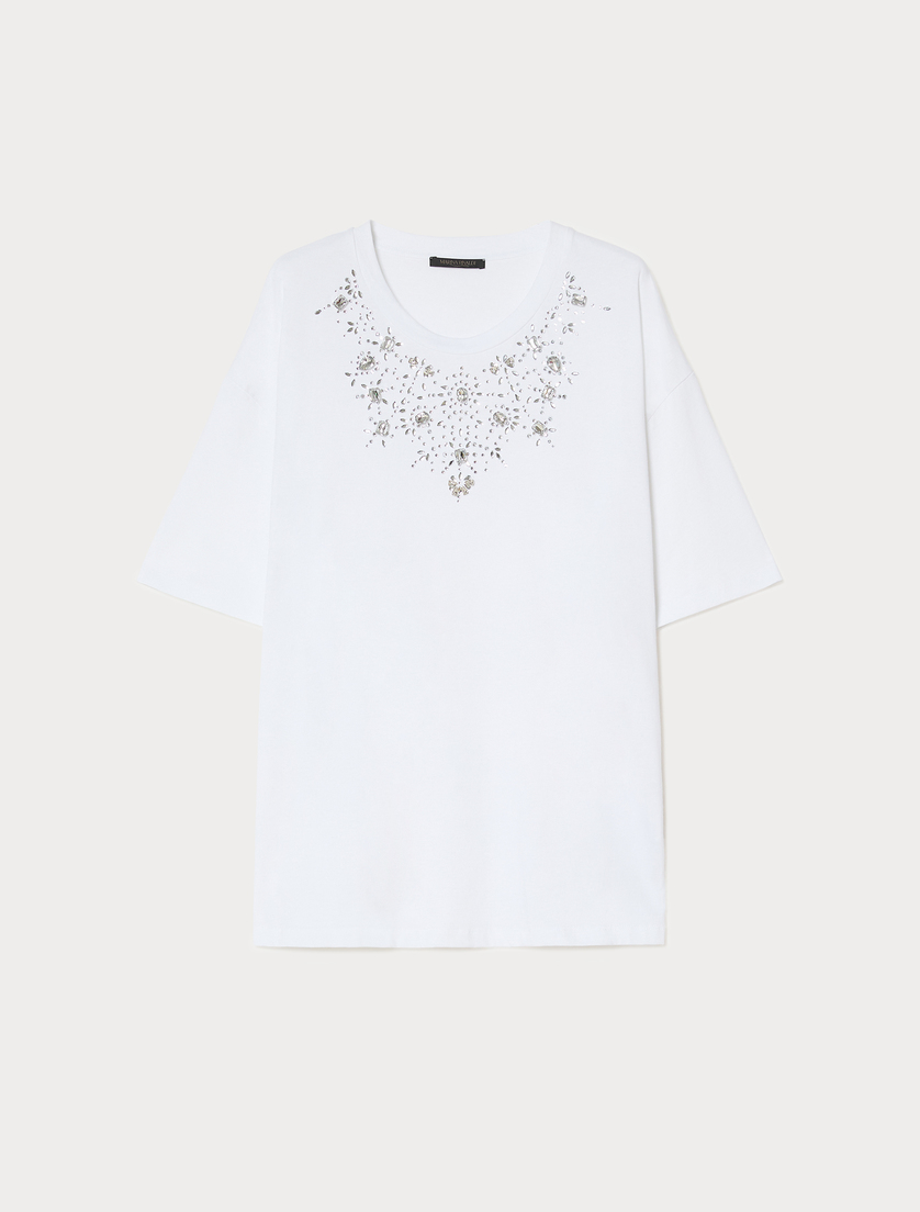 Embroidered jersey T-shirt - OPTICAL WHITE - Marina Rinaldi