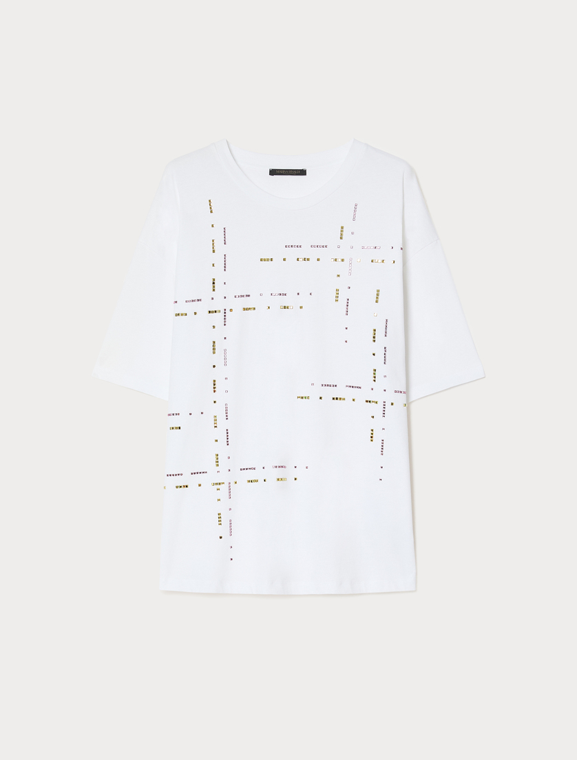 Embroidered jersey T-shirt - OPTICAL WHITE - Marina Rinaldi