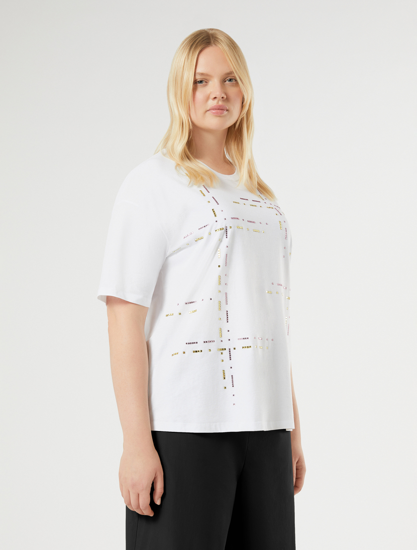 Embroidered jersey T-shirt - OPTICAL WHITE - Marina Rinaldi - 3