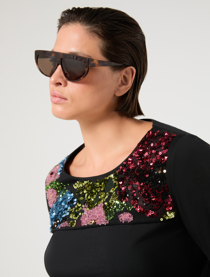 Embroidered jersey T-shirt - BLACK - Marina Rinaldi - 5